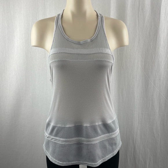 Alo Yoga Ella Mesh-Panel Sport Tank, Vapor Gray S - Picture 3 of 9